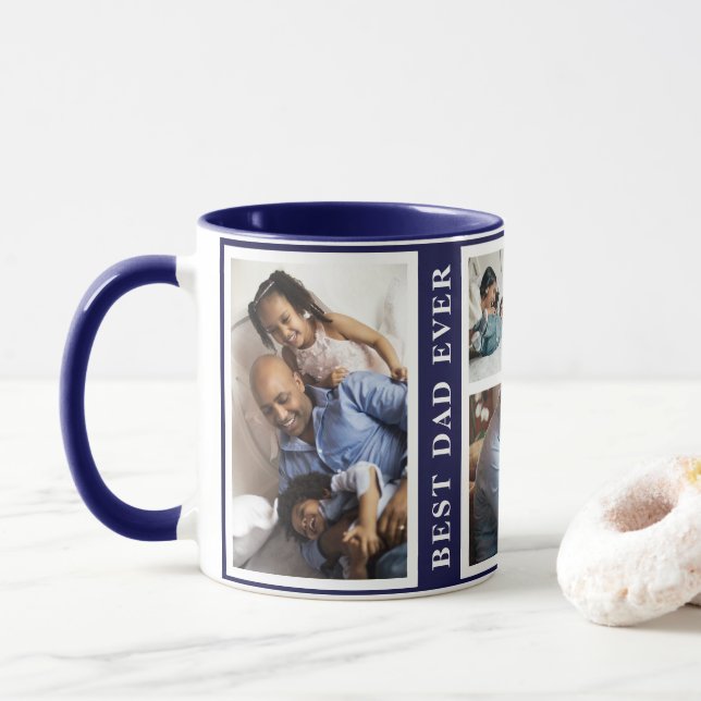 Mug Meilleur papa Jamais simple 5 photo collage blanc  (Avec donut)