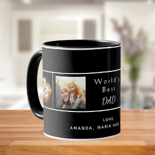 Mug Meilleur papa père famille photo collage noir