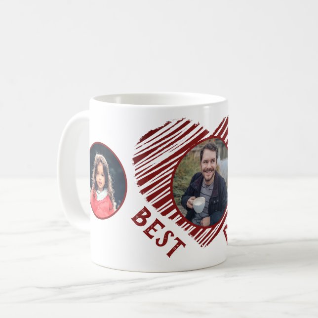 Mug Meilleur papa rouge Coeur Père's Day 3 Photo Colla (Devant gauche)