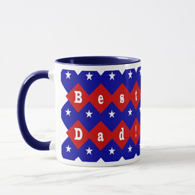 Mug Meilleur papa Stars & Diamonds Typographie Rouge & (Gauche)