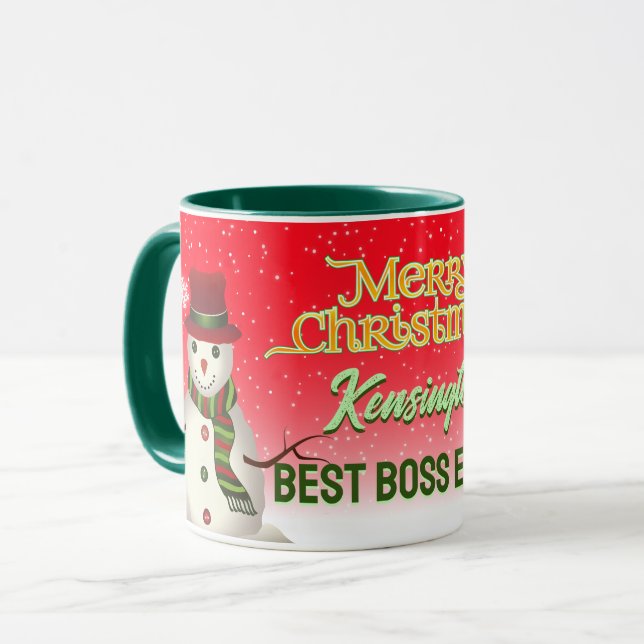 Mug Meilleur patron ever avec bonhomme de neige sur RO (Devant gauche)