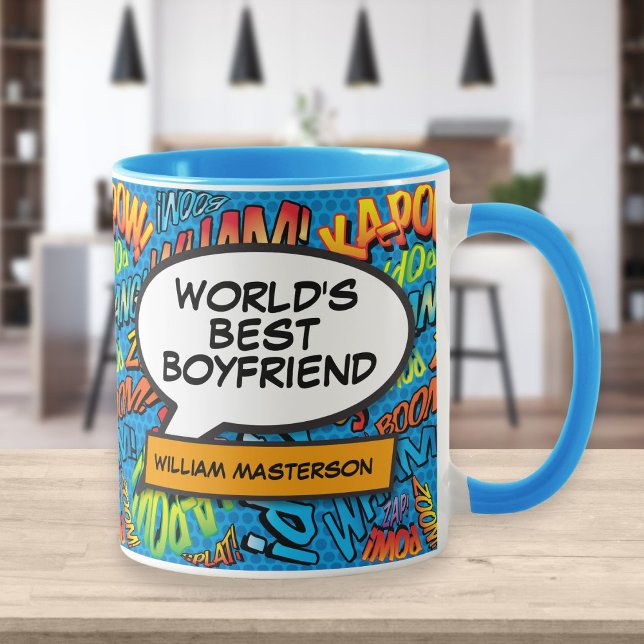 Mug Meilleur petit ami du monde Nom Fun Retro Comic Bl (Créateur téléchargé)