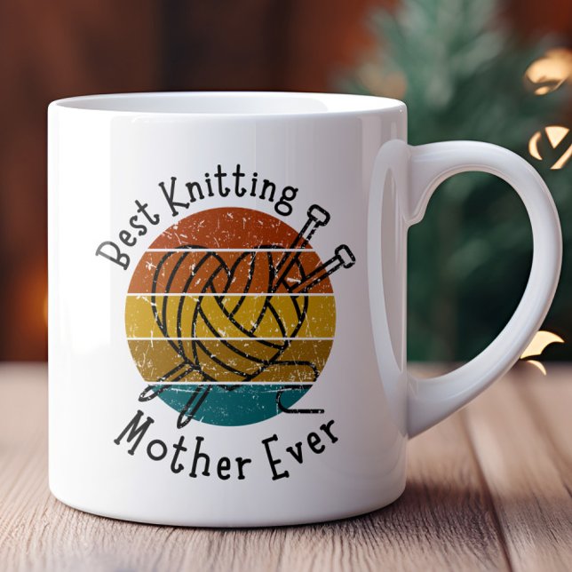Mug Meilleur Tricot Mère Jamais Rétro Sunset Heart Fil (Créateur téléchargé)