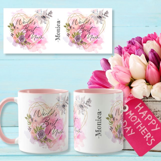 Mug Meilleure fleur de coeur MUM du monde nom personna (World's best MUM heart flower custom name Mug)
