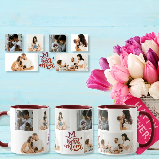 Mug Meilleure maman 6 photos personnalisées (Best Mom 6 Custom Photos Mug)