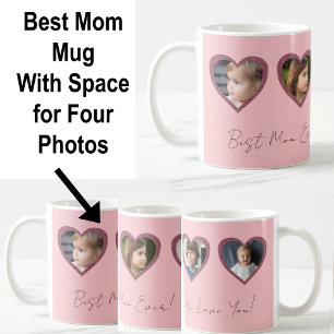 Mug Meilleure maman Coeurs roses Quatre Enfants Photo 