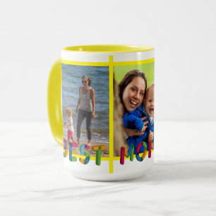 Mug Meilleure Maman Collage Photo Personnalisé Jaune