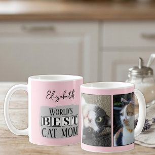 Mug Meilleure maman de chat 2 nom de photo rose gris