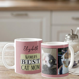 Mug Meilleure maman de chat 2 nom de photo rose vert