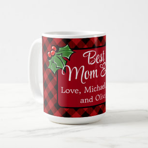 Mug Meilleure maman de Noël classique Red Plaid Holly