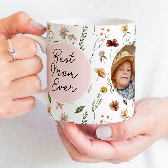 Mug Meilleure maman jamais Fleur sauvage Photo Fête de (Créateur téléchargé)