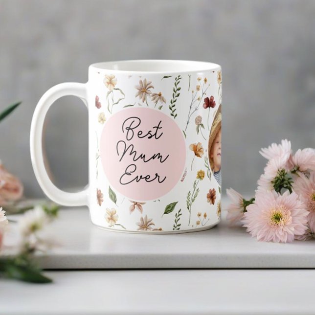 Mug Meilleure maman jamais Fleur sauvage Photo Mère's  (Best Mum Ever Wildflower Photo Mother's Day Mug)