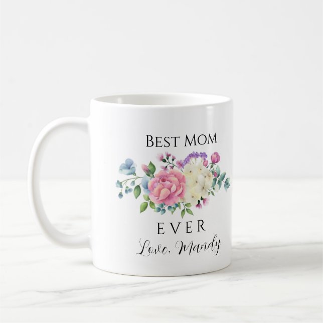 Mug Meilleure maman jamais rose & blanc Floral (Gauche)