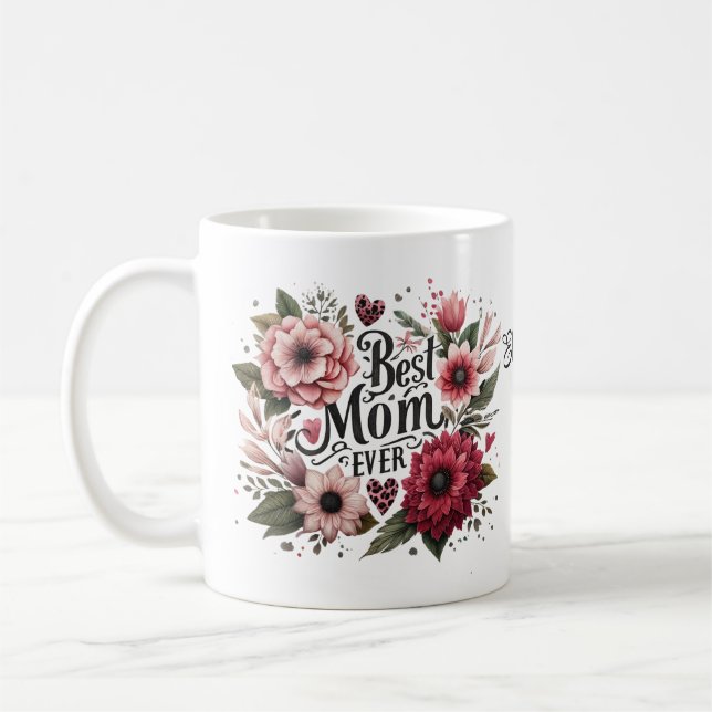Mug Meilleure maman jamais rose et rouge Floral Person (Gauche)