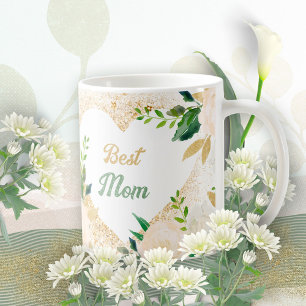Mug Meilleure Maman Or Paillettes Fleurs Feuilles de R