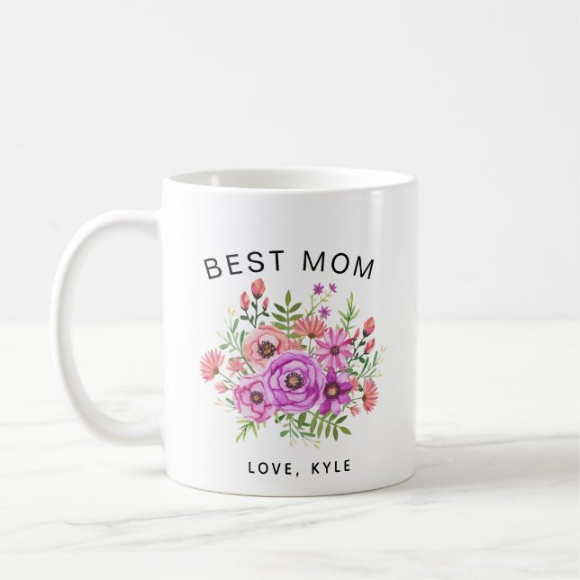 Mug meilleure mère bouquet floral café de la journée (Gauche)