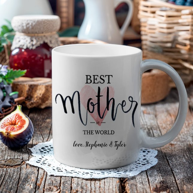 Mug Meilleure mère dans le monde Aquarelle rose Coeur (Surprise your mom with a custom mug for Mother's Day or her birthday.)