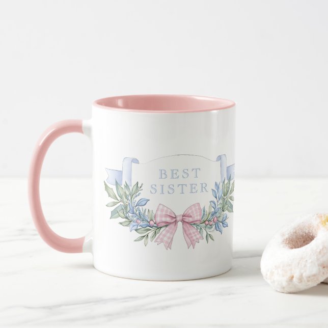 Mug Meilleure soeur | En vichy rose (Avec donut)