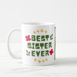 Mug 'Meilleure soeur Ever'Jaune Vert moderne illustrat