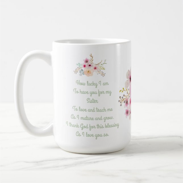 Mug Meilleure SOEUR POEM, Floral Personnalisé (Gauche)