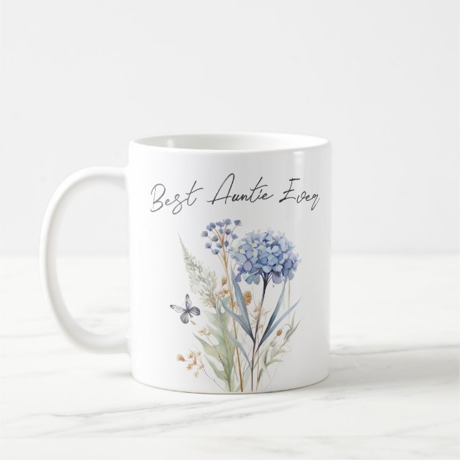 Mug Meilleure Tante Ever bleu fleurs aquarelle (Gauche)
