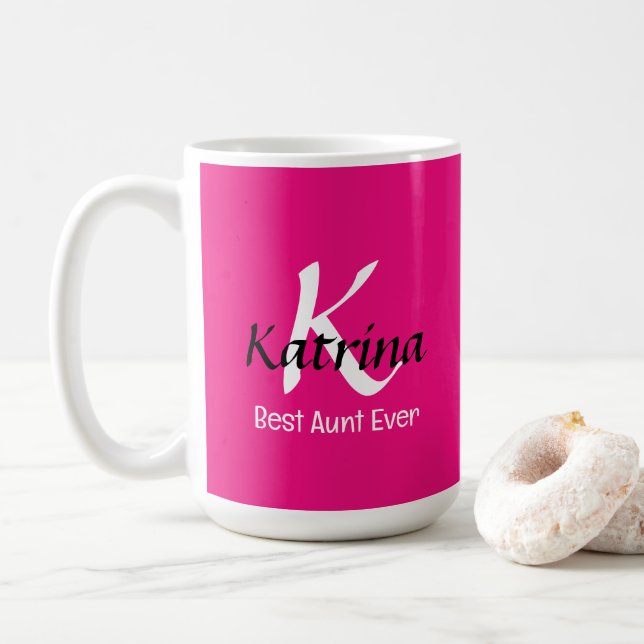 Mug Meilleure Tante Ever Monogramme Hot rose mignon Ca (Avec donut)