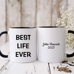 Mug Meilleure vie jamais Baptême noir et blanc