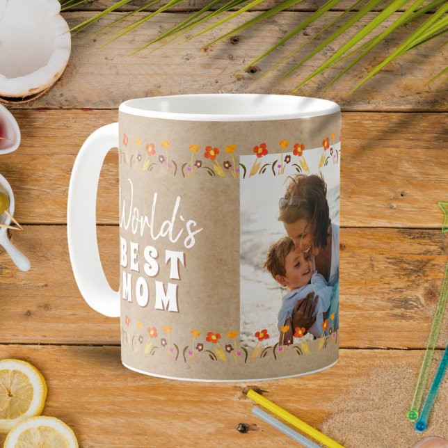 Mug Meilleures fleurs maman du monde photo rustique (Créateur téléchargé)