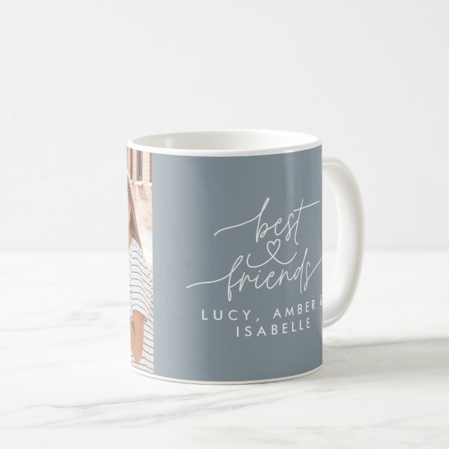 Mug Meilleurs amis coeur script photo élégant bleu pou (Devant droit)