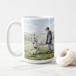 Mug Meilleurs amis-Enfant avec poney et chien dans un
