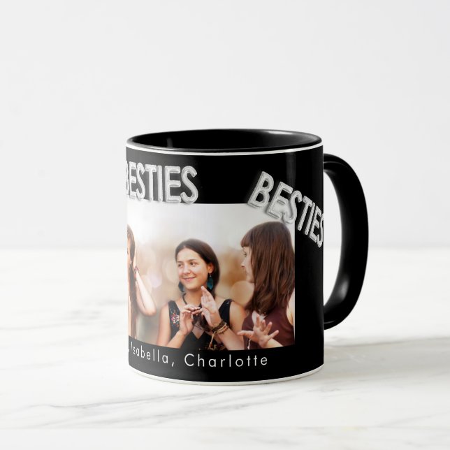 Mug Meilleurs amis noir argent besties photo (Devant droit)