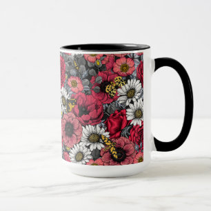 Mug Mélange de fleurs en rouge et gris