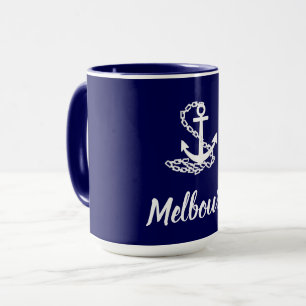 Mug Melbourne Ancre - Style Maritime Bleu Et Blanc