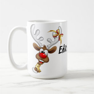 Mug Mème de Noël drôle de renne qui regarde par-dessus
