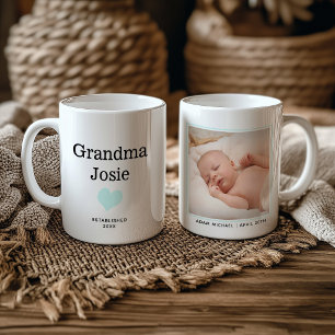 Mug Mémé Nouvelle Photo de Bébé Cœur Bleu Personnalisé