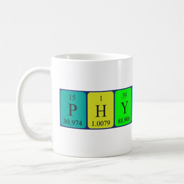 Mug Mémoire de nom de table périodique de physique (Gauche)