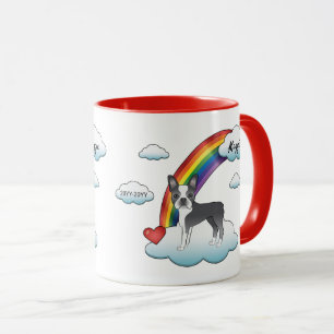 Mug Mémorial Arc-en-Ciel Boston Terrier Bleu et Blanc
