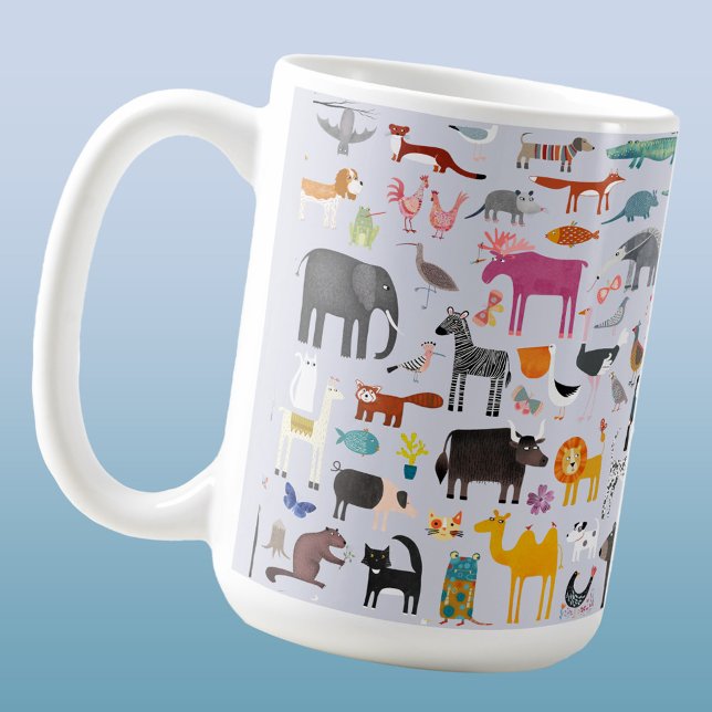 Mug Ménagerie animale (Fun animal menagerie with wild, safari, zoo, pet animals and birds pattern coffee mug)