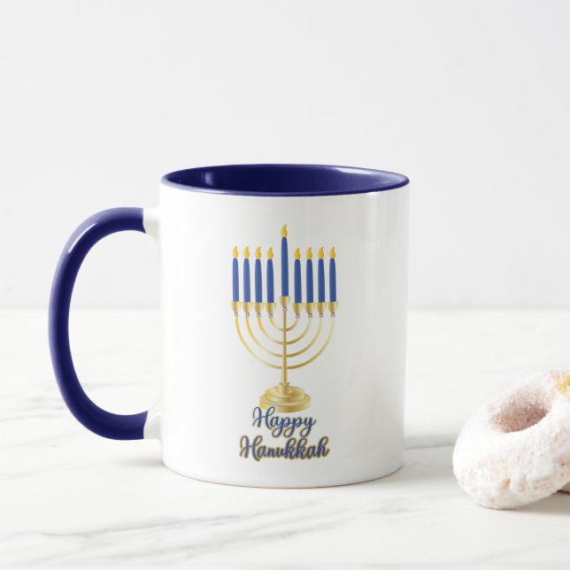 Mug Menorah avec lumière joyeuse Hanoukka (Avec donut)