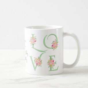 Mug Menthe vert floral Love typographie Valentines Day