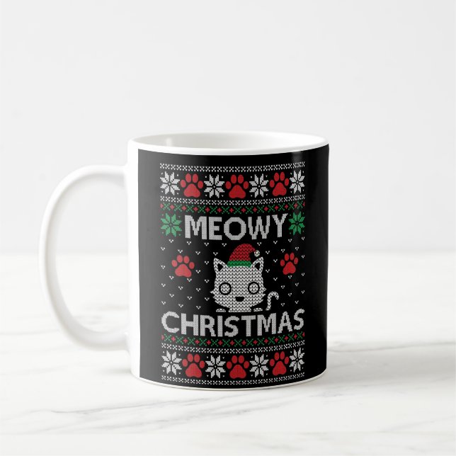 Mug Meowy Chat de Noël drôle Doux moche moche Pâtes ro (Gauche)
