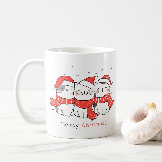 Mug Meowy Christmas - adorable festive chats (Avec donut)