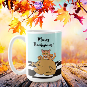 Mug Meowy Thanksgiving Drôle chat Turquie Dessin
