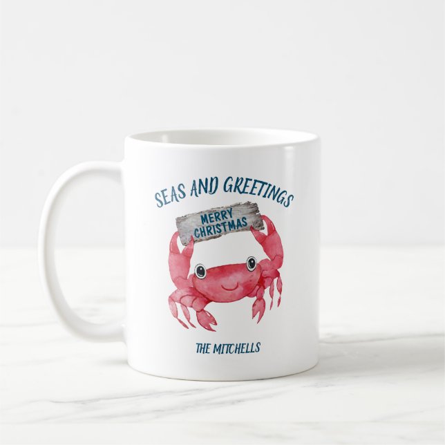 Mug Mer de crabe nautique voeux Noël (Gauche)