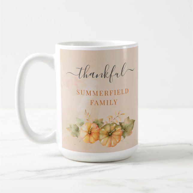 Mug Merci Famille Citrouille de chute Thanksgiving Cus (Gauche)