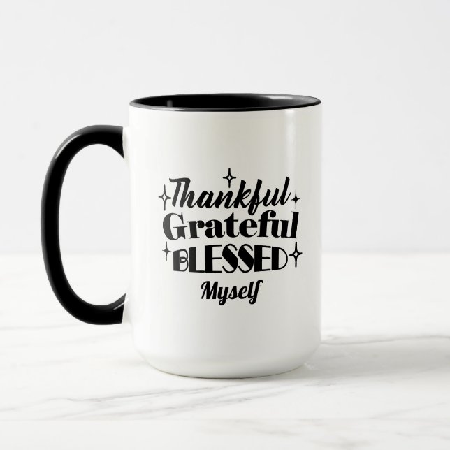 Mug Merci, Gratuit, Béni Étincelant Thanksgiving (Gauche)