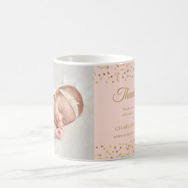 Mug Merci photo bébé fille rose Faire-part de naissanc (Centre)