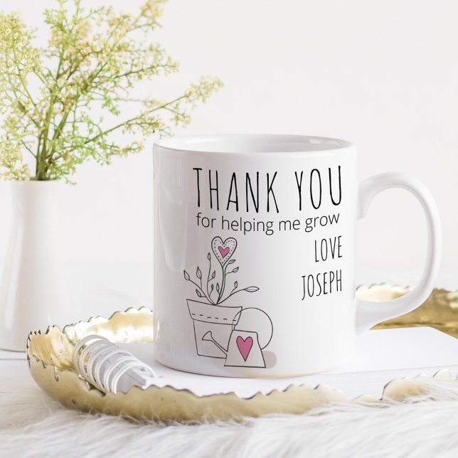 Mug Merci pour m'aider à grandir Doodle Plante rose (Teacher gift mug .. Thank you for helping me grow)