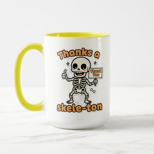 Mug Merci un Skele-ton | Drôle Skeleton Halloween (Gauche)