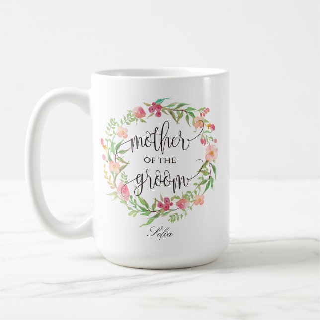 Mug Mère de la chambre, Calligraphie, couronne florale (Gauche)